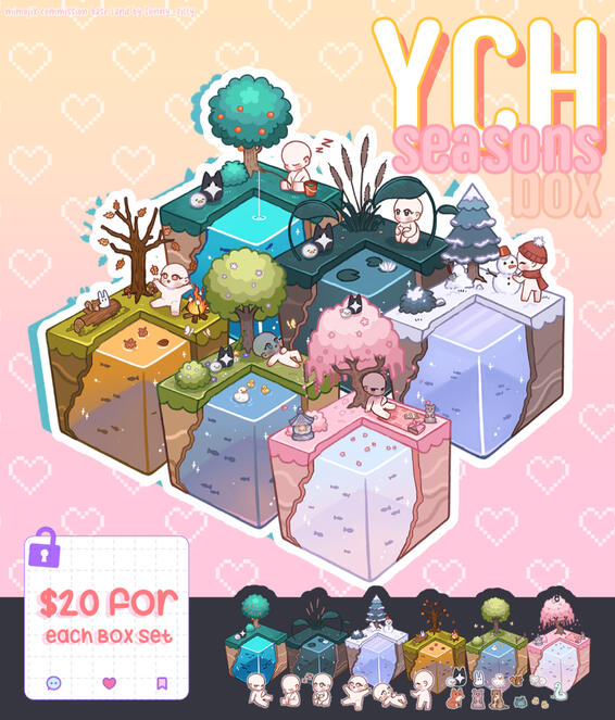 $20 Season box YCH unlimited slot ▹you can choose any human base for 1 box and also can put unlimited animals ▹extra+2 or +3 humans in 1 box is $25 more details